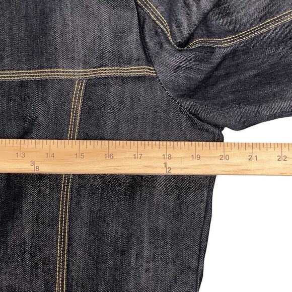 Baccini Denim Trench Coat Women’s Sz M Dark Wash Tie Belt Long Jacket Streetwear - Picture 8 of 9